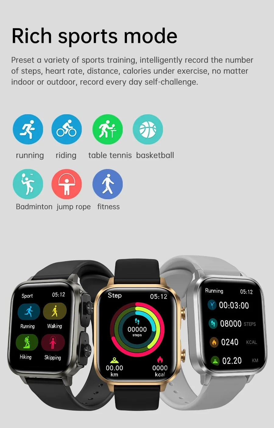 Credor® Unite -Smart Watch With Bluetooth Earphone Waterproof, Touch Big Display Screen Best Relog Inteligente