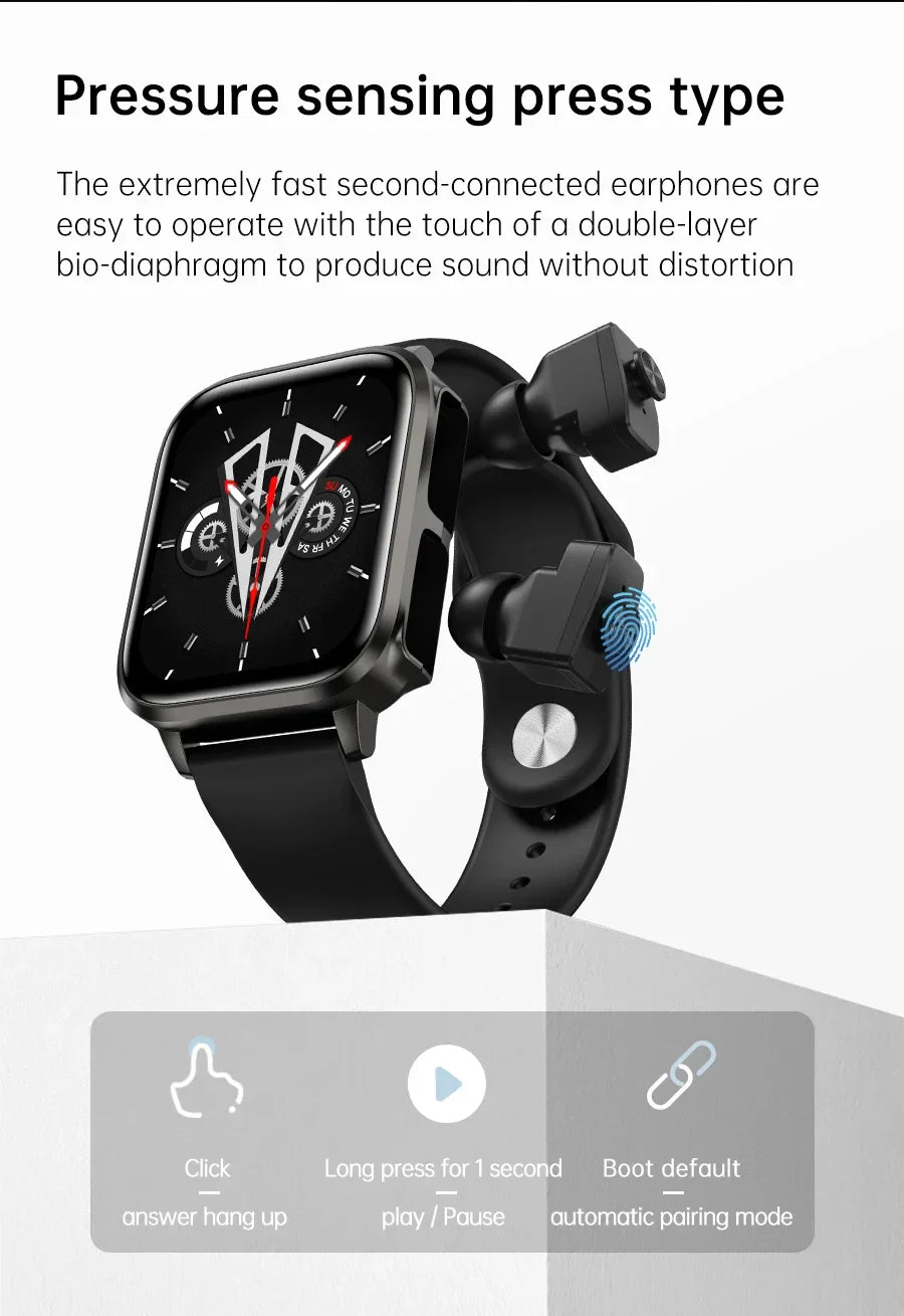 Credor® Unite -Smart Watch With Bluetooth Earphone Waterproof, Touch Big Display Screen Best Relog Inteligente